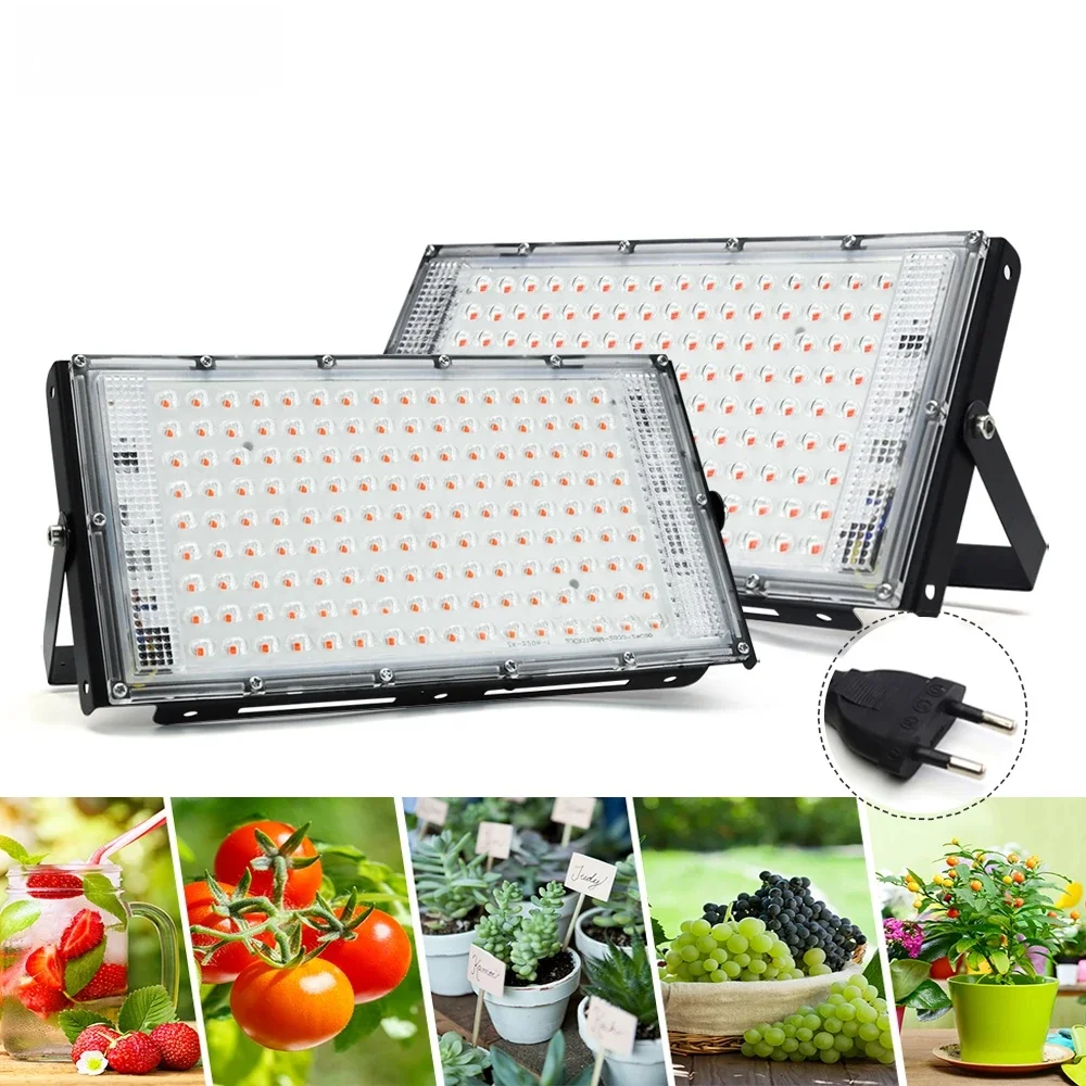 Lampe de culture LED à spectre complet, Phyto-lampe AC 220V 50W 100W 150W avec prise EU, éclairage de croissance pour plantes d'intérieur, hydroponie, serre