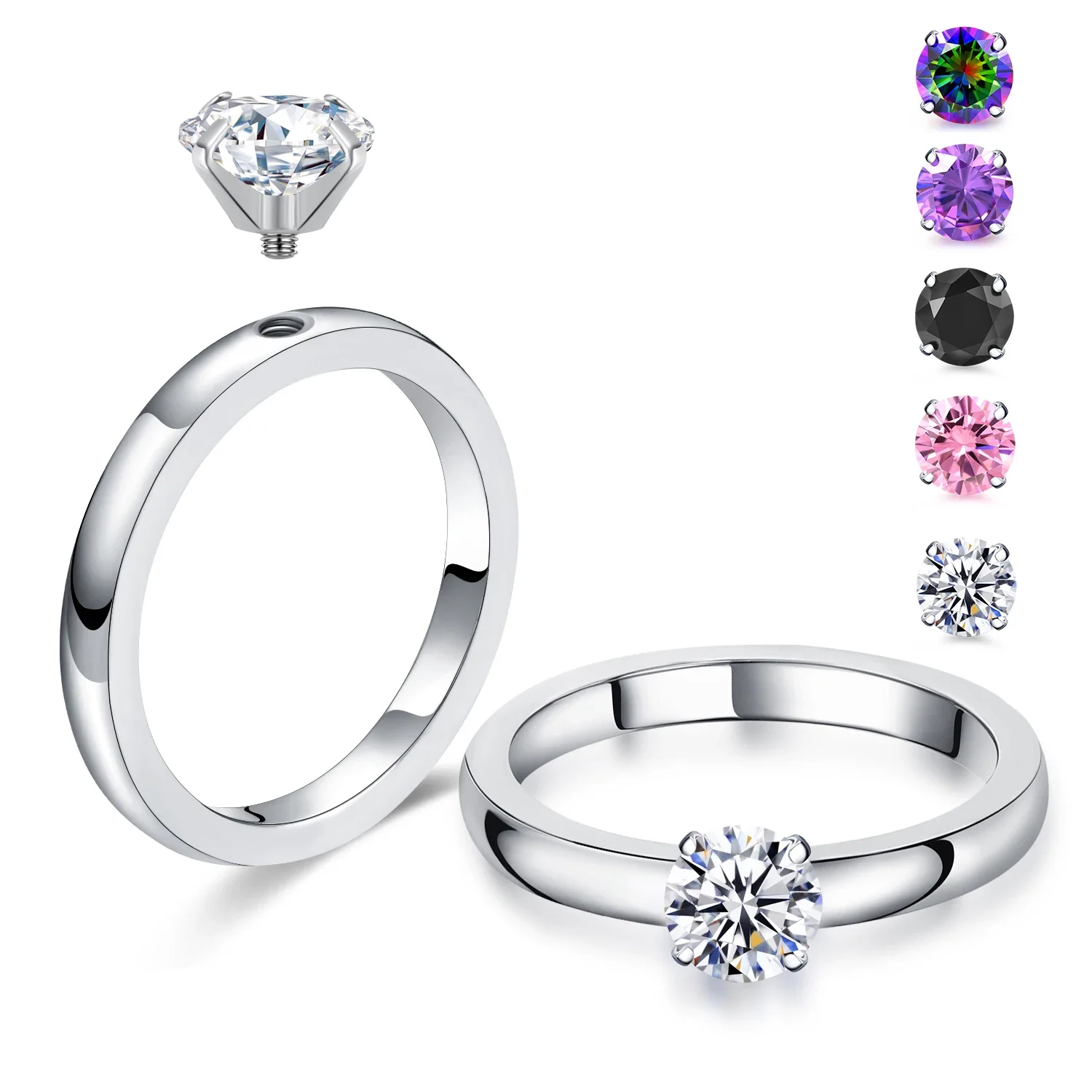 DIY 1,5 CT Solitär-Verlobungsringe, Eheringe, austauschbarer Edelstahl, runder Zirkonia,