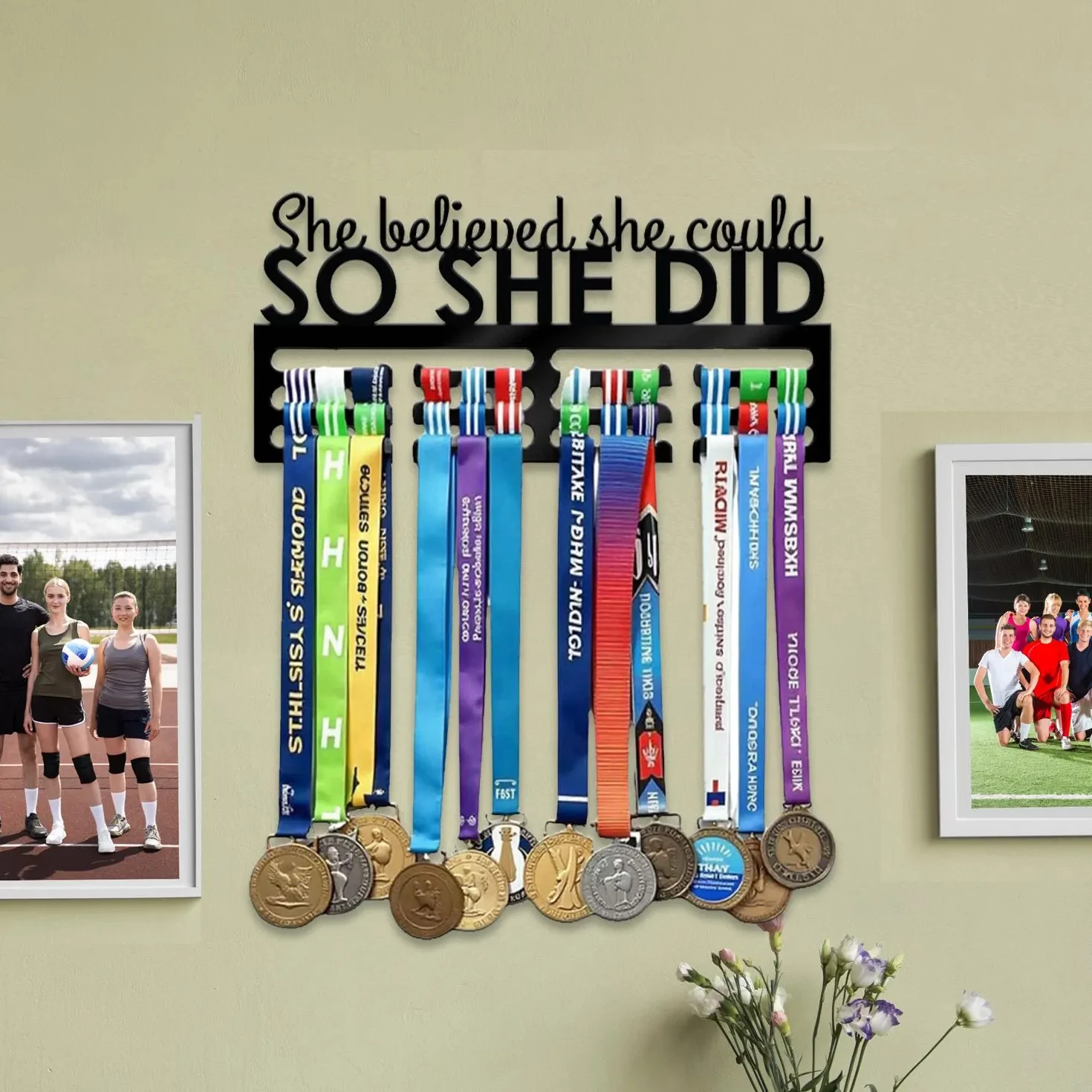 She Believed, She Could So She Did Medal Hanger Display, Motivational Medal Holder for Her, Female Athlete Decor
