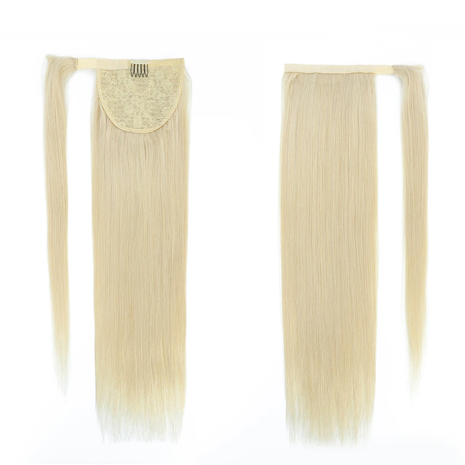 Straight Ponytail Human Hair 14-28 Inches Machine Made Magic Wrap Around Clip In Ponytail Remy Human Hair Extensions