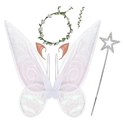 5Pcs Fairy Wings Butterfly Wings Set Fairy Wings Fairy Wands Flower Headband Elf Ears Fairy Wings for Adult Women Kids Fairy Win