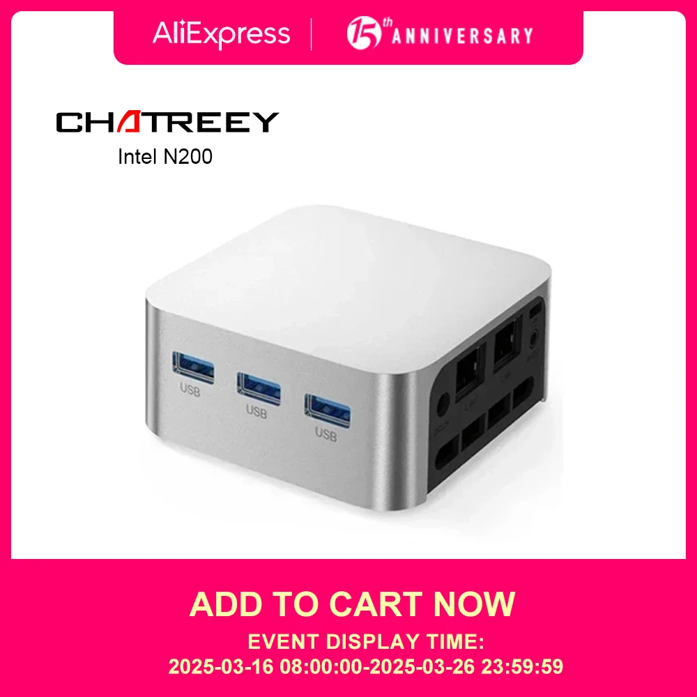 Chatreey T8 Mini PC Intel Celeron Quad Core N200/N100 Pocket Computer 3xHD 2.0 2xGigabit Ethernet Windows 11 Wifi5