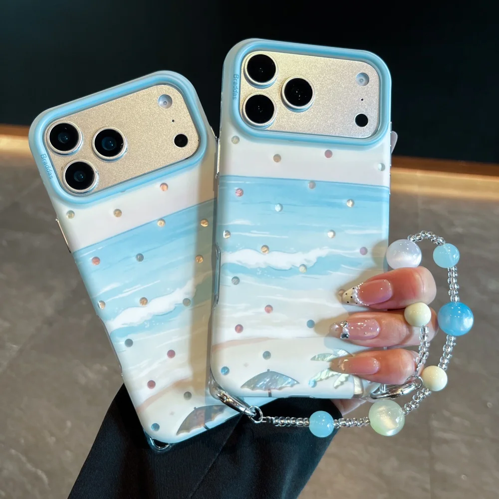 New Korea Ins Summer Beach Dot Print Phone Case for iPhone 17 16 Pro Max 17 16 15 Pro 15 Fashion Cute Shockproof Protective Case