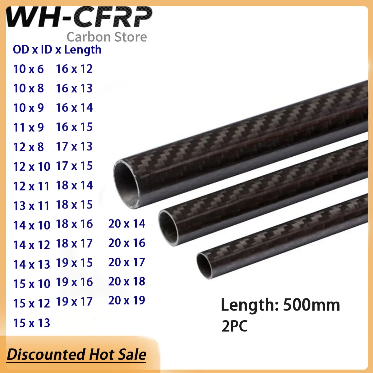 2pcs 3k Carbon Fiber Tube L X 500MM OD 10mm 11mm 12mm 13mm 14mm 15mm 16mm 17mm 18mm 19mm 20mm  with 100% full carbon, Japan 3k