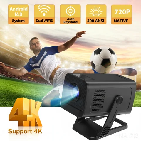 LYNCast Smart Projector with Android 14.0 & WiFi 6, 4K Support, 720P Native, Wireless Screen Mirroring X1, Perfect for TV Series, Movies, Gaming, Anime, Sports, K-Dramas, Concerts