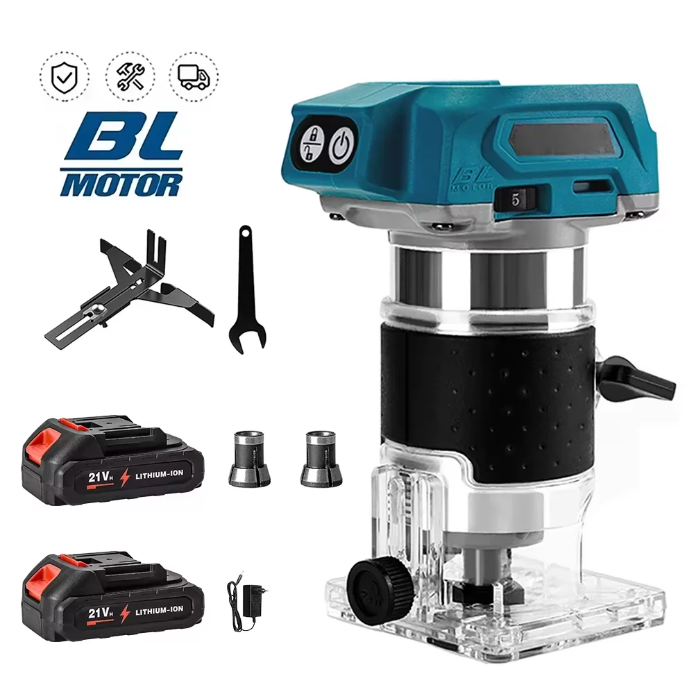 Fresadora de Madera sin Escobillas, Recortadora Eléctrica Manual, Herramienta de Carpintería para Recortar Madera, Compatible con Batería Makita de 18V