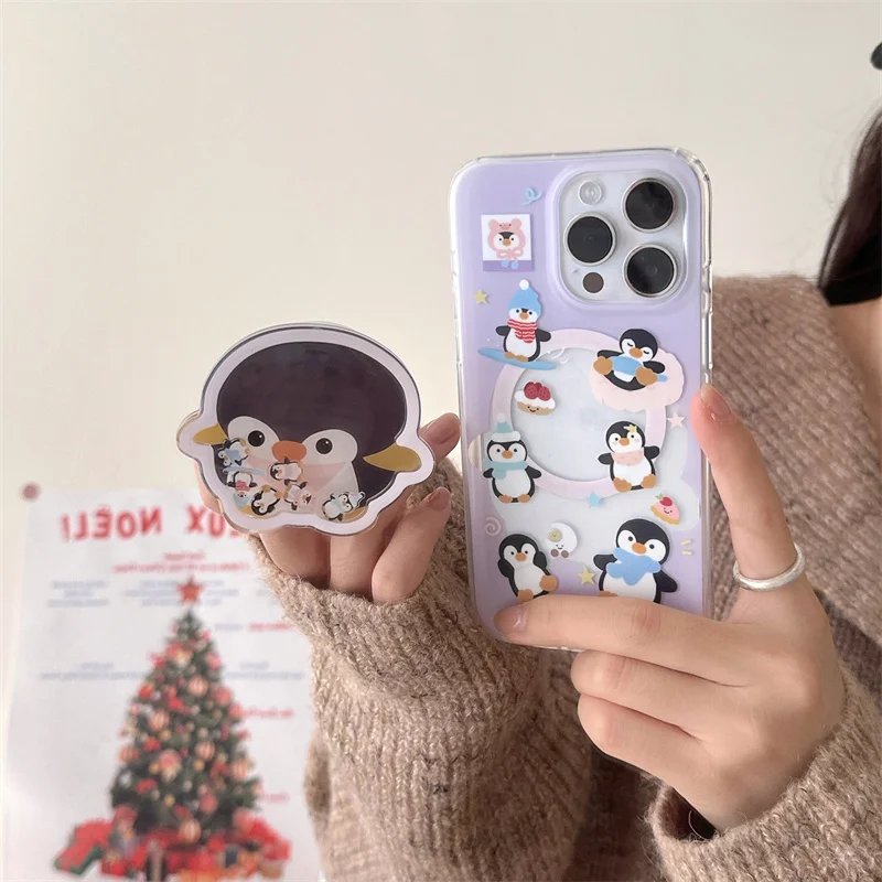 

Kawaii Cartoon Penguin Magnetic Phone Case For iPhone 16 Pro 15 13 14 Pro Max Cover with Magsafe Holder Shockproof Cute Cases 15