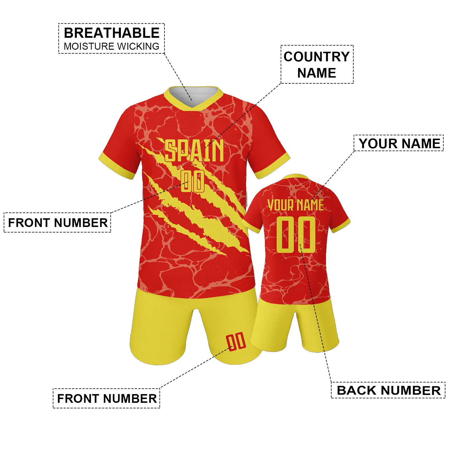 Custom Kids Soccer Jersey Set Spain Scotland Turkey Romania Personalized Football Kit with Name Number Soccer Team Uniform