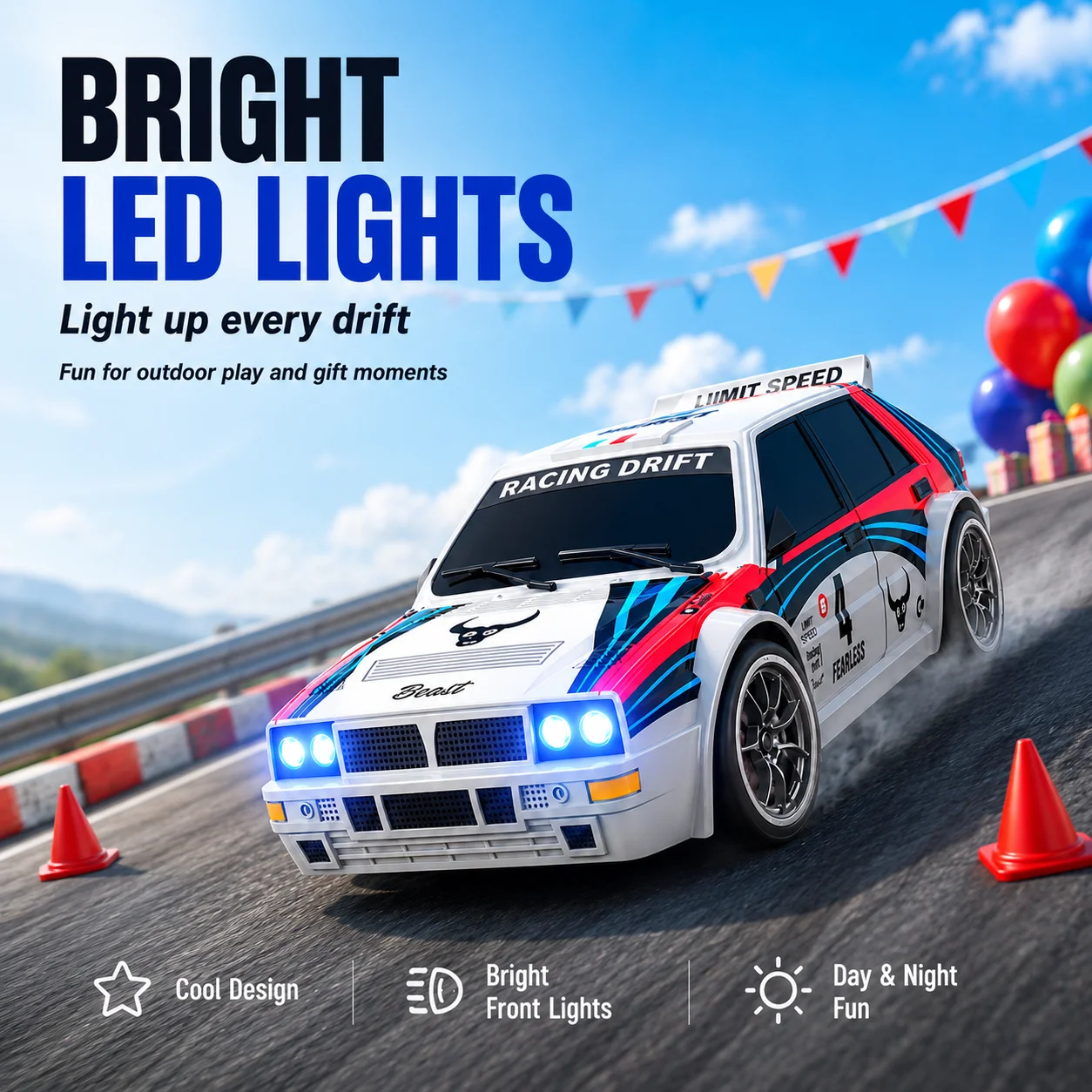1:24 4WD RC Drift Car 2.4G Anti-Interferenz Austauschbare Reifen Hochgeschwindigkeits-Rennwagen für Outdoor-Straßenspiele Geschenk