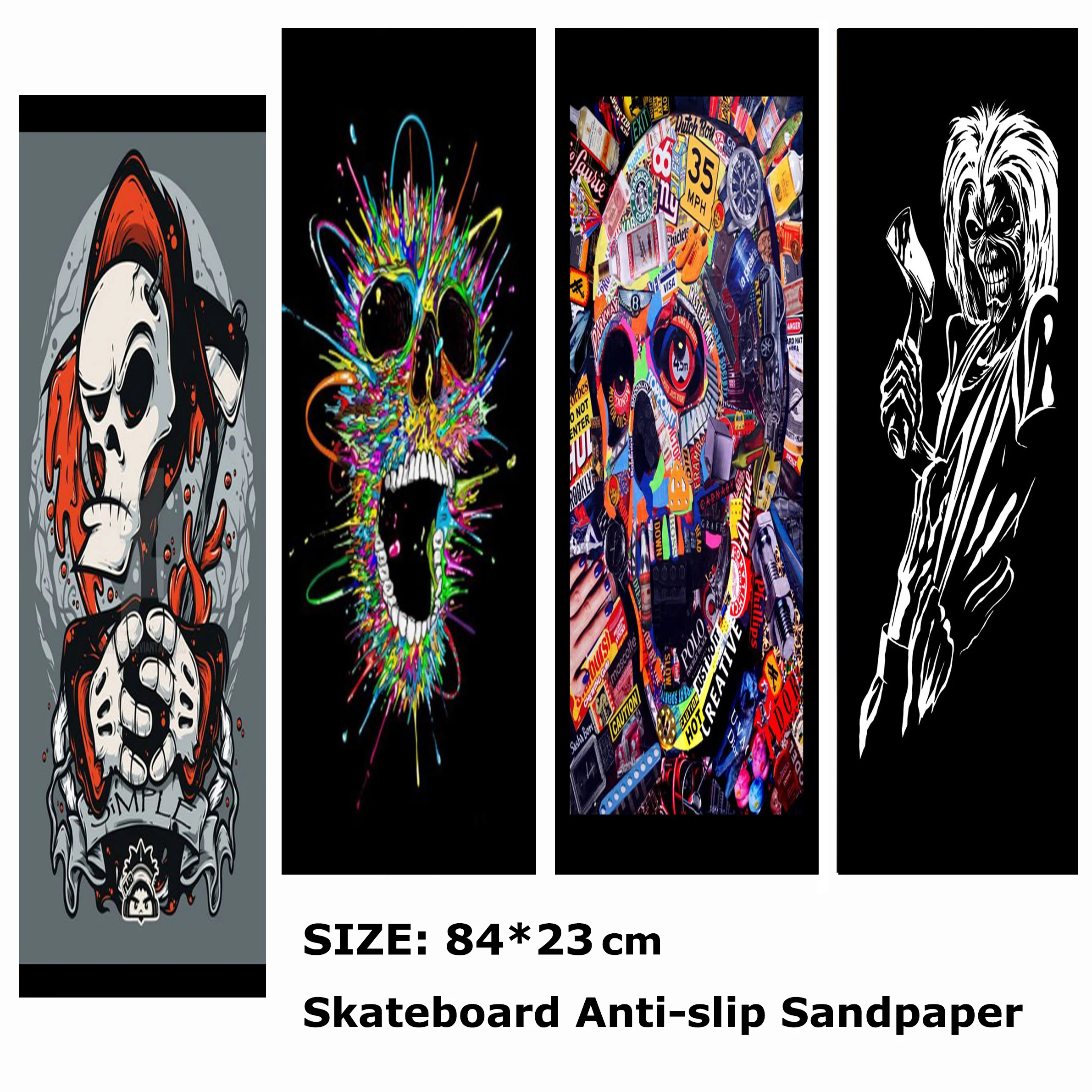 Colorful Skull Stickers Pattern Electric Scooter Anti-slip Sticker Sandpaper Skateboard Grip Tape Sheet 84*23cm