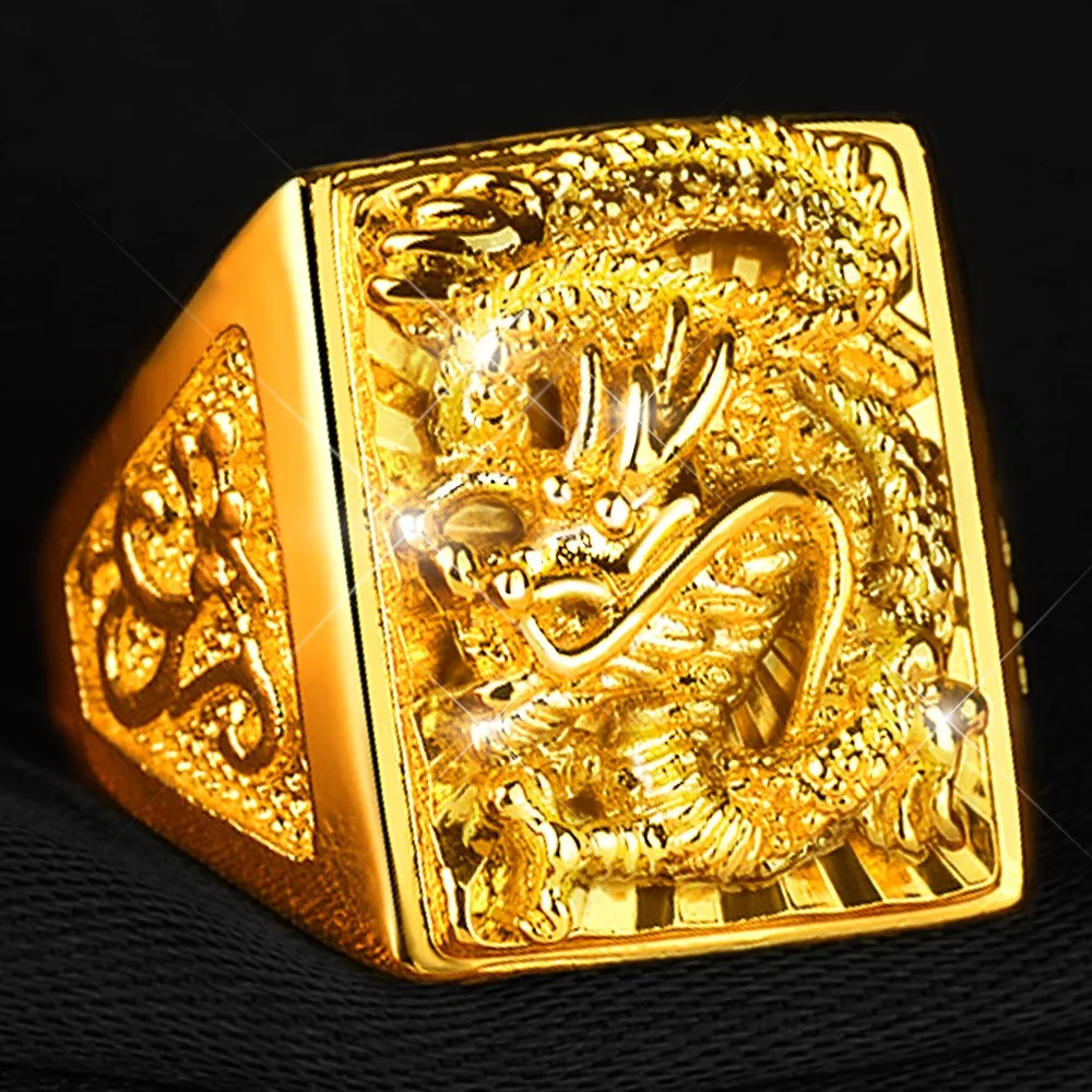 [Ago de desgaste] Anillo libre de decoloración chapado en compresión de 18 quilates Tamaño grande disponible Anillo de ascensión en forma de dragón de 2 cm Moda para hombres Dragón de la suerte Cirúrgico de lujo
