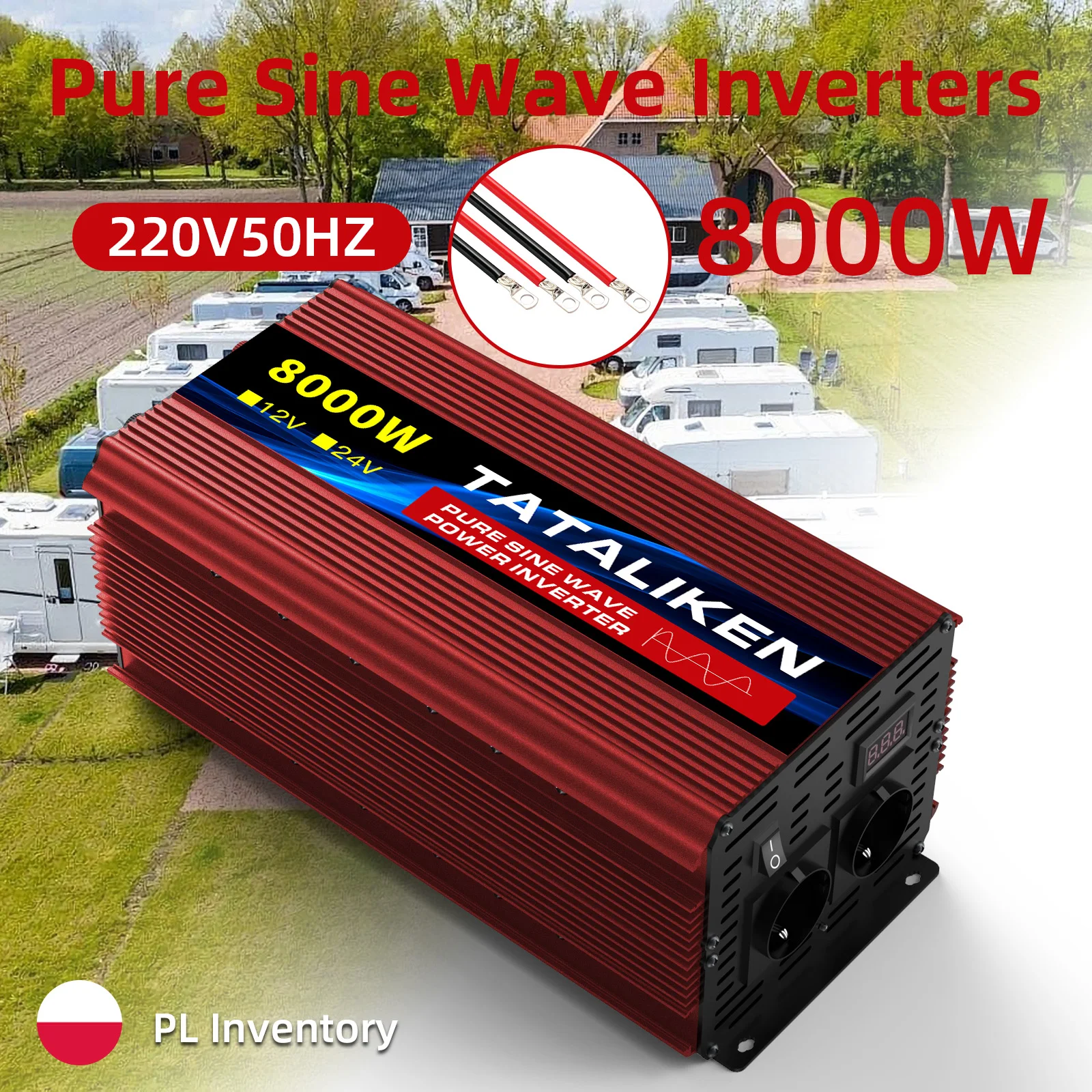 Inverter a Onda Sinusoidale Pura 6000W 8000W da DC 24V a AC 220V 50Hz Convertitore di Potenza Portatile Presa EU