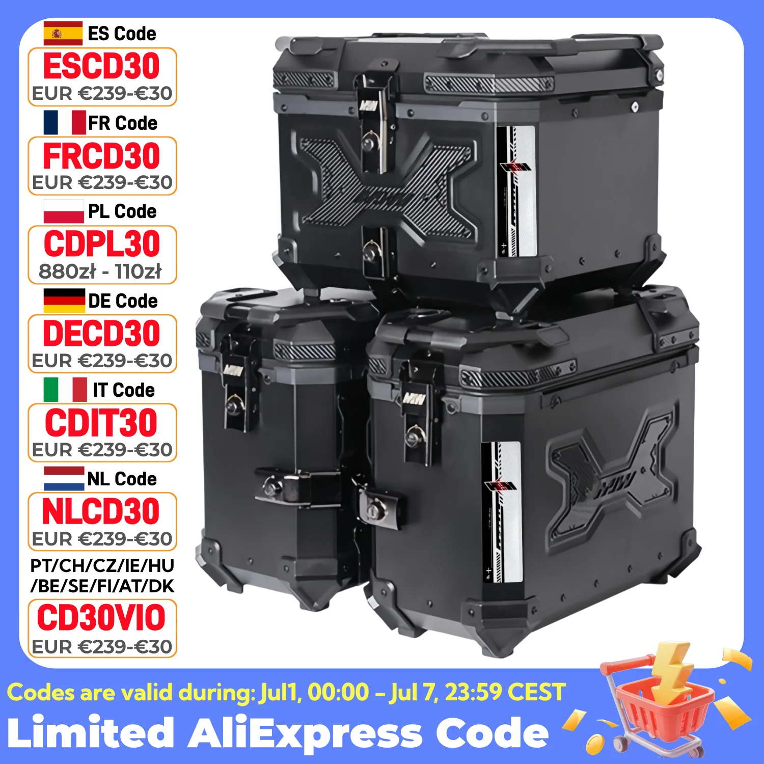 Caja Superior Para Motocicleta De Aluminio Cnc De 55L, 65L, Caja Lateral Para Motocicleta De 38L, Caja Para Casco Con Cierre Rápido, Caja Trasera Impermeable Para Motocicleta, Caja De Herramientas — -50%, 164.26€ Coupon, from 164.26€ – 50% descuento – €164.26