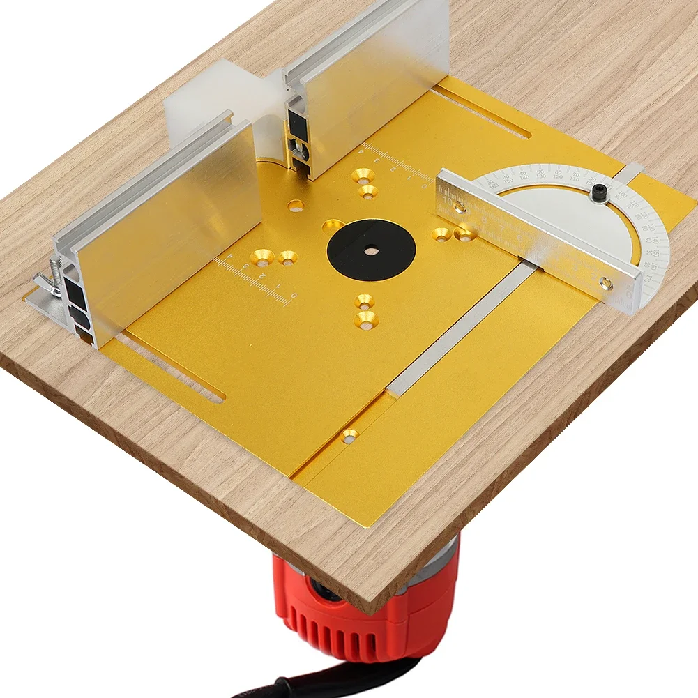 Plaque d'insertion de table de toupie en aluminium avec jauge à onglets, bancs de travail de calcul, scie à table, tondeuse multifonctionnelle, machine à graver