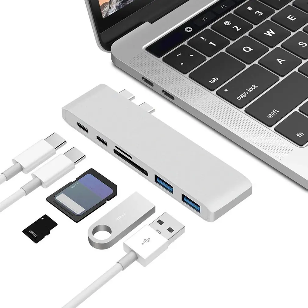 Portable 6-in-1 USB Type-C Hub USB3.0 Adapter HUB TF/Security Digital Dual Card Slot Card Reader For MacBook Pro