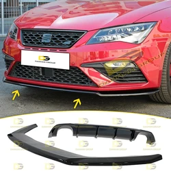 Seat Leon MK3 Facelift 2017 - 2020 Max V2 Front Splitter Lip Spoiler + Rear Diffuser Valance Piano Gloss Black Surface Plastic