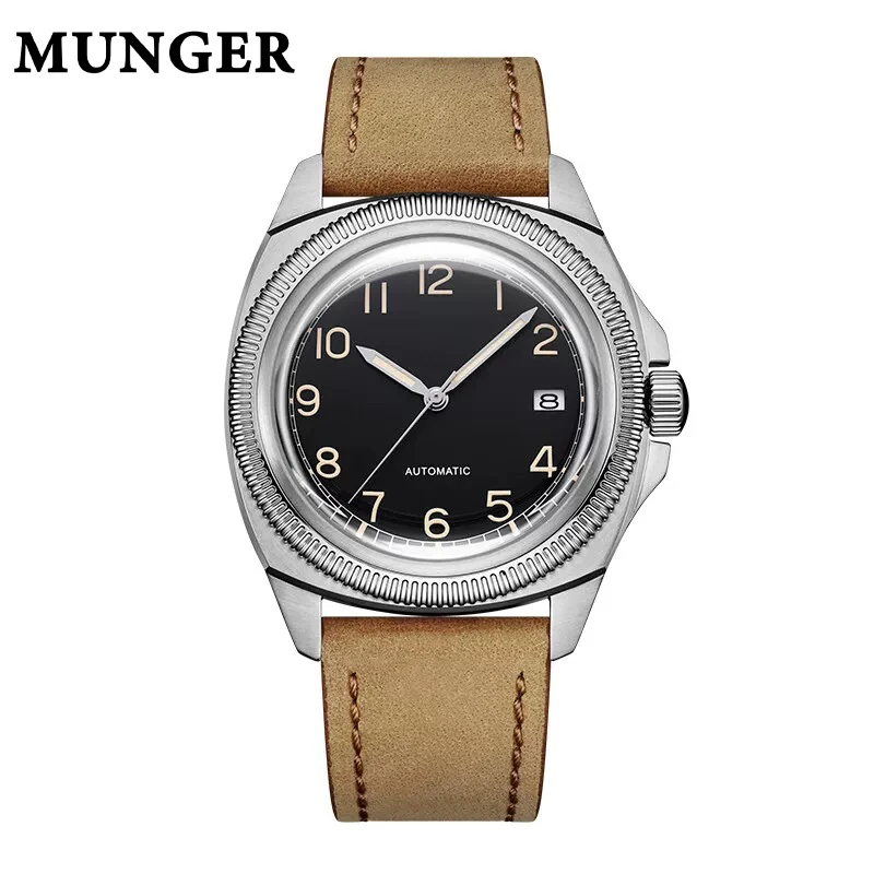 Munger Stainless Steel Automatic Mechanical Watch (Czech Air Force Pilot Style) NH35 Movement, 50m Water Resistance