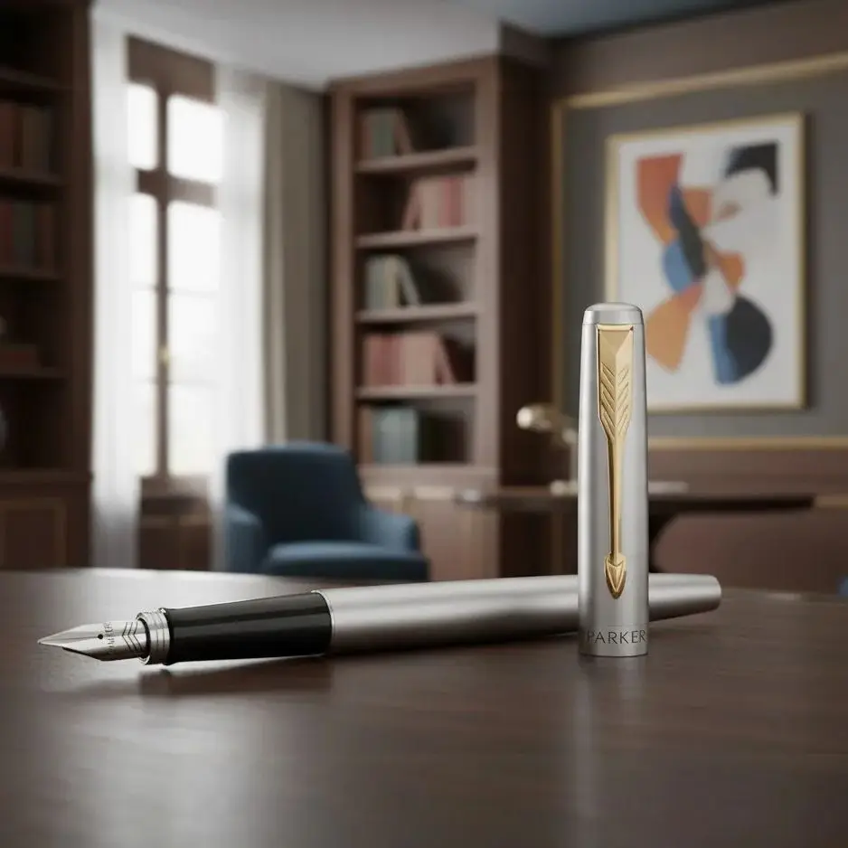 Pluma Fuente Jotter Estilográfica Parker Acabados Dorados Acero