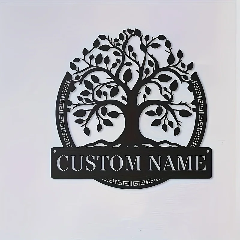 Custom Metal Wall Art of The Tree of Life. Personalized Family Name Sign. Reusable Geometric Design. Round Metal Decor for Home - view 3