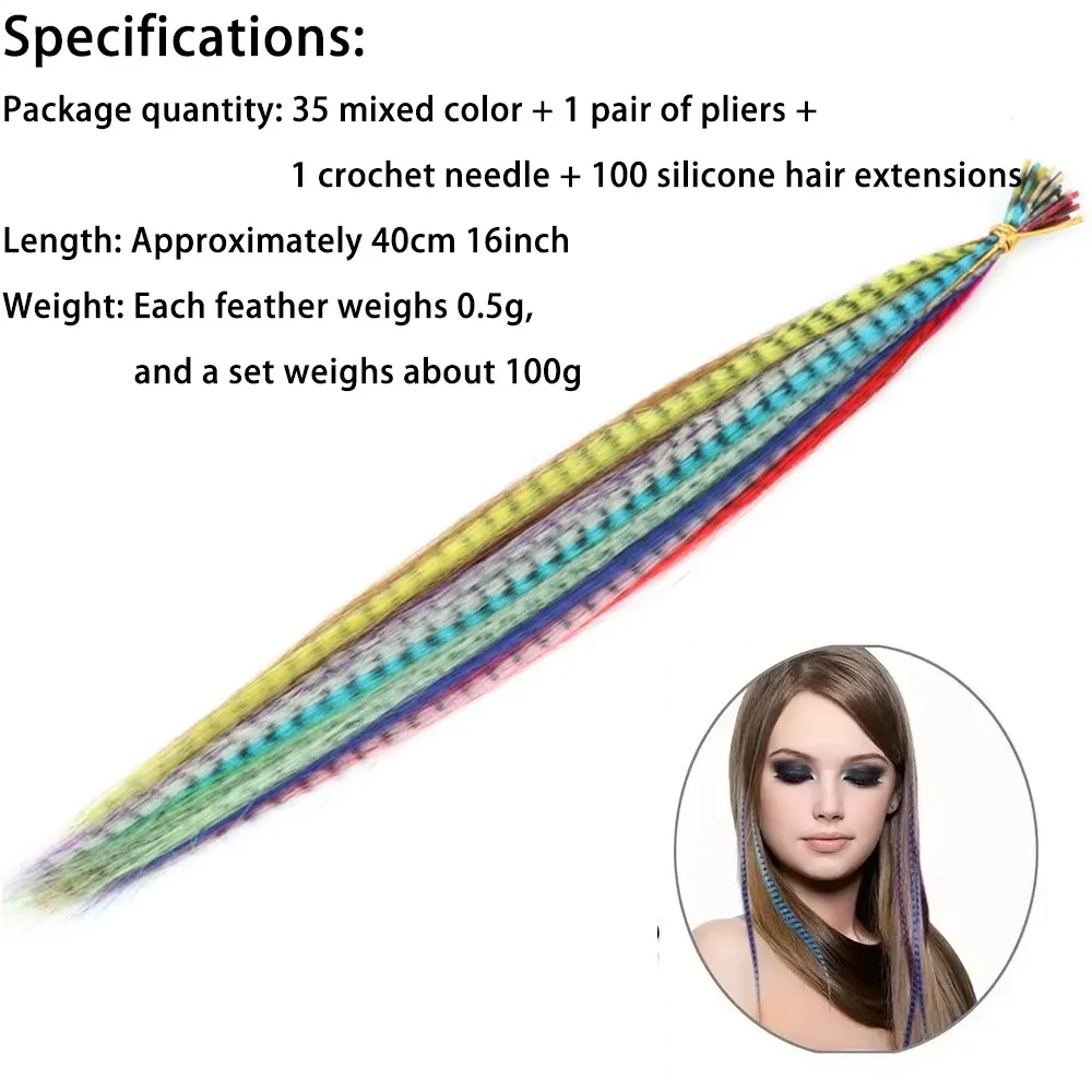 Y2K rainbow Synthetic Straight Feather hair Extension 35 root Mixed Colorful Hairpiece wigs DIY Cosplay Christmas Hair accessory