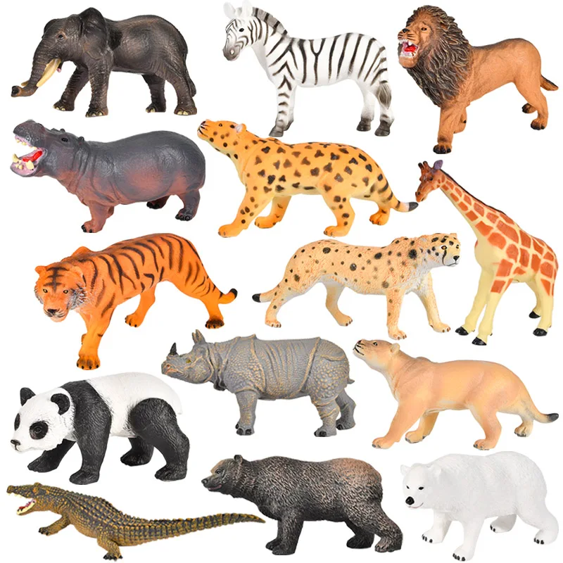 Simulation Soft Rubber Zoo Animals Zebra Elephant Lion Panda Giraffe Model Action Figures Crocodile Cheetah Bear Education Toys