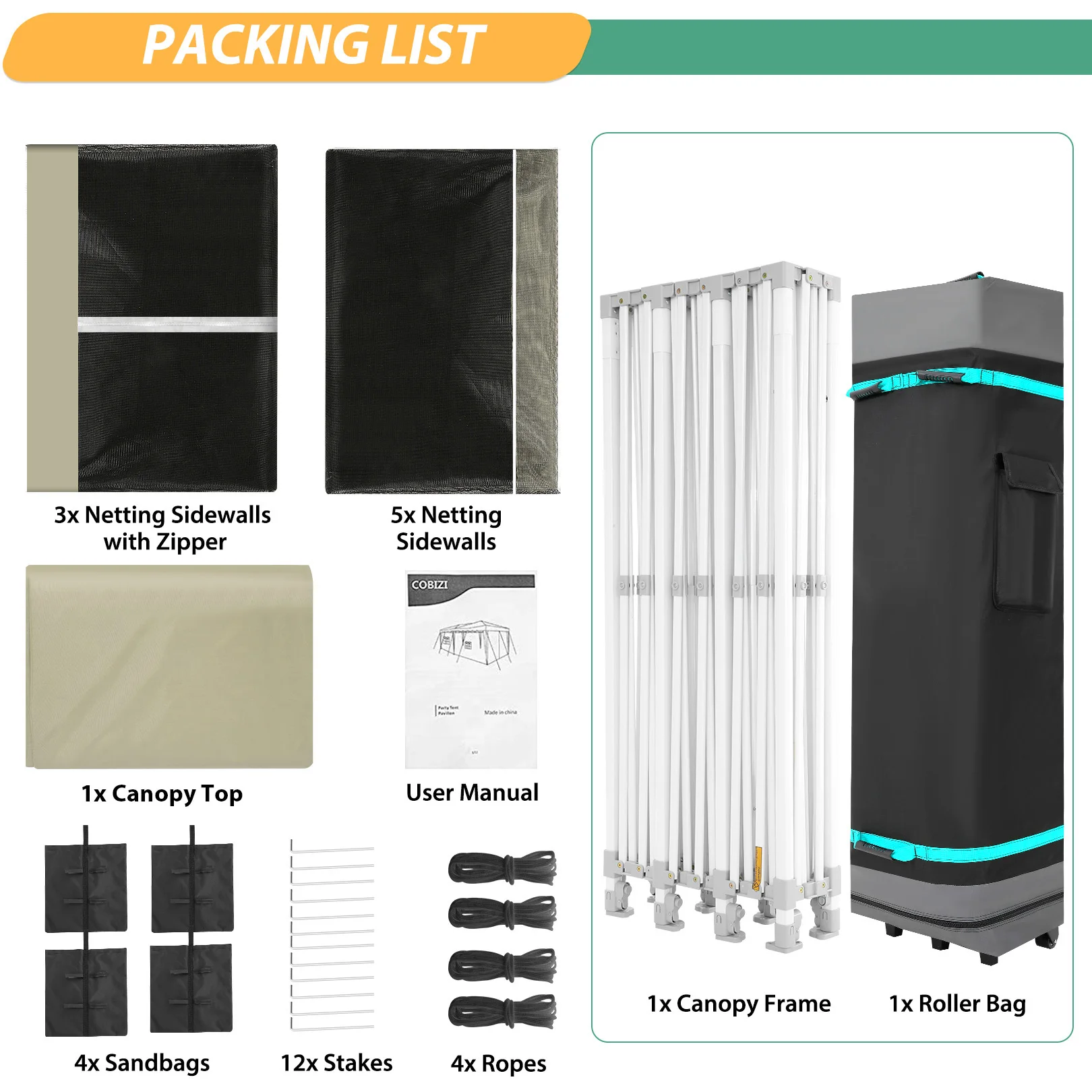 خيمة بمظلة 10 × 30 قدم مع 8 جدران جانبية، خيمة حفلات بمظلة منبثقة شديدة التحمل مع شبكة ناموسية، مظلة شاشة سهلة الحجم للحفلات #6