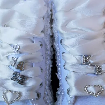 Bridal Shoes, custom white pearls artistic handmade, wedding shoes, custom design Bridal Sneakers, Custom Shoes Personalized,