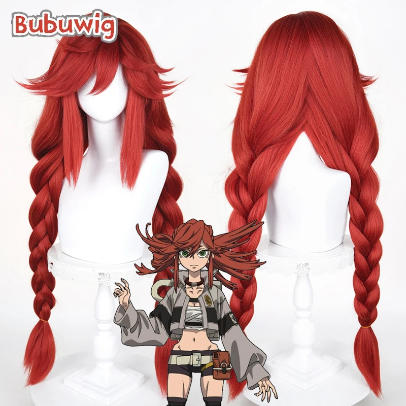 Bubuwig Synthetic Hair Riyo Reaper Cosplay Wigs Anime Gachiakuta Riyo Reaper 95cm Long Straight Red Braided Wig Heat Resistant