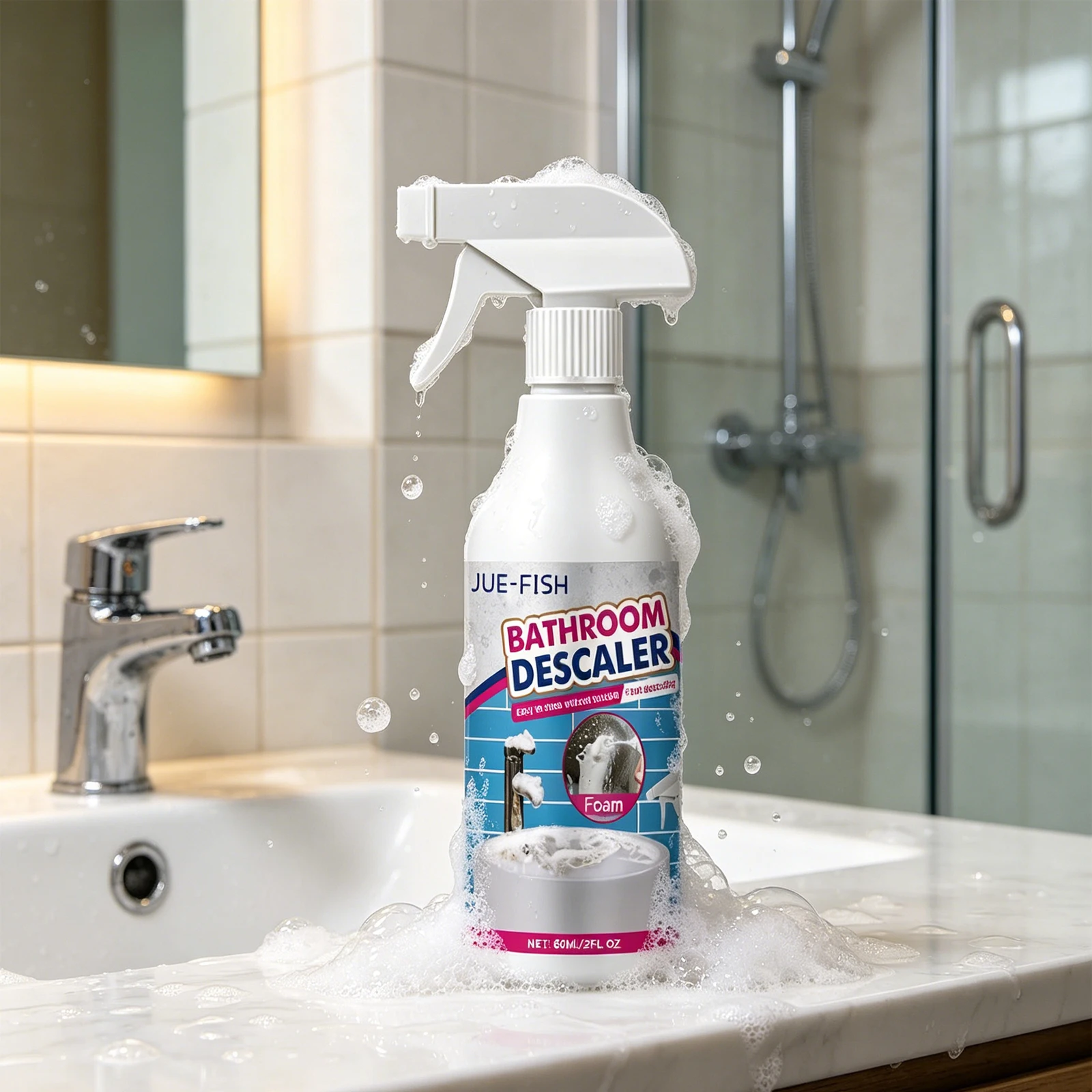 

Jue Fish 60ml Bathroom Cleaner Shower Scale Remover Bathtub Cleaner Hand Basin Household Cleaning Agent Home Use Easy To Apply