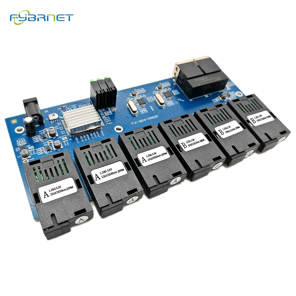 6F2E Gigabit Fiber optic switch 1.25G Ethernet Media Converter 6 Port  SC 2 RJ45 10/100/1000Mbps 6 SC 2rj45 PCBA board
