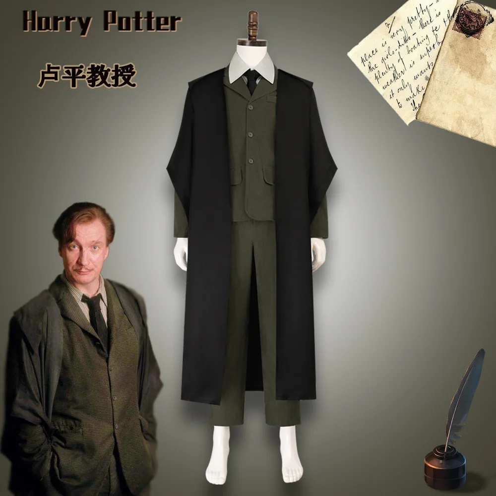 

Professor Lupin Cosplay Costume Set Wizard Teacher Outfit Shirt Tie Cloak Pants Tops Halloween Uniform for Men