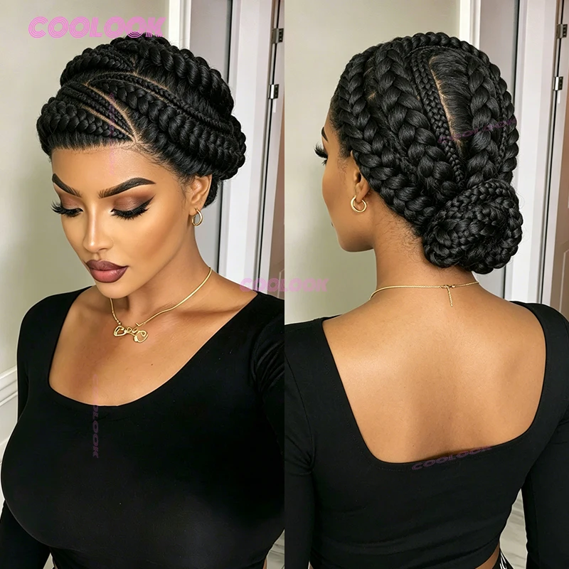 Klebefreie Cornrow Geflochtene Dutt-Perücke Synthetische Vollspitzen-Geflochtene Perücken für Frauen Anfängerfreundlich mit Wechselnden Cornrows – Detail 3