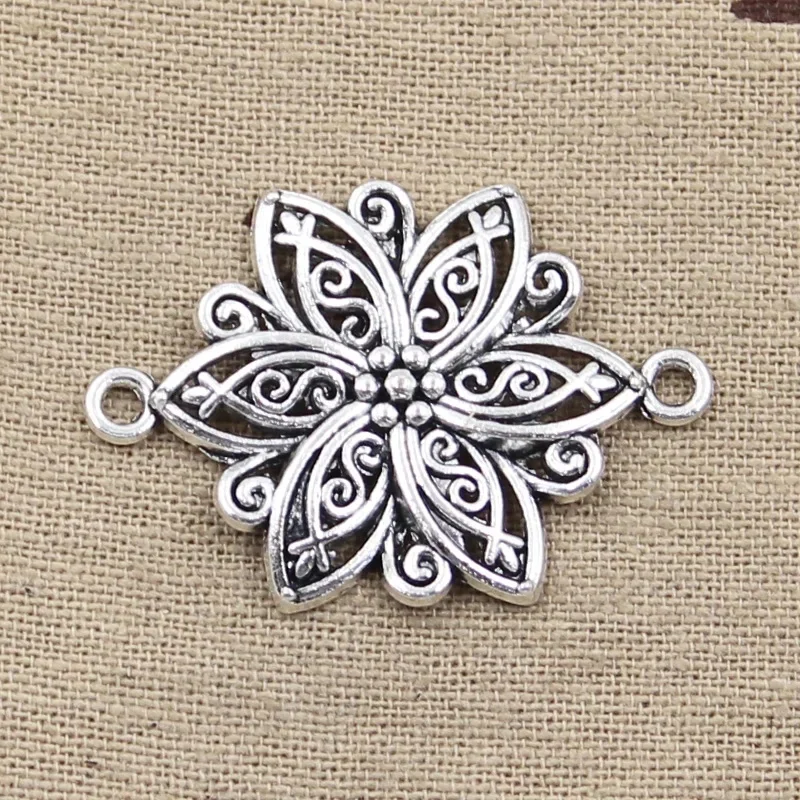 8 sztuk Charms kwiat Link złącze 39x28mm antyczny brąz kolor srebrny zawieszki DIY dokonywanie ustalenia Handmade tybetański biżuteria — zdjęcie 2