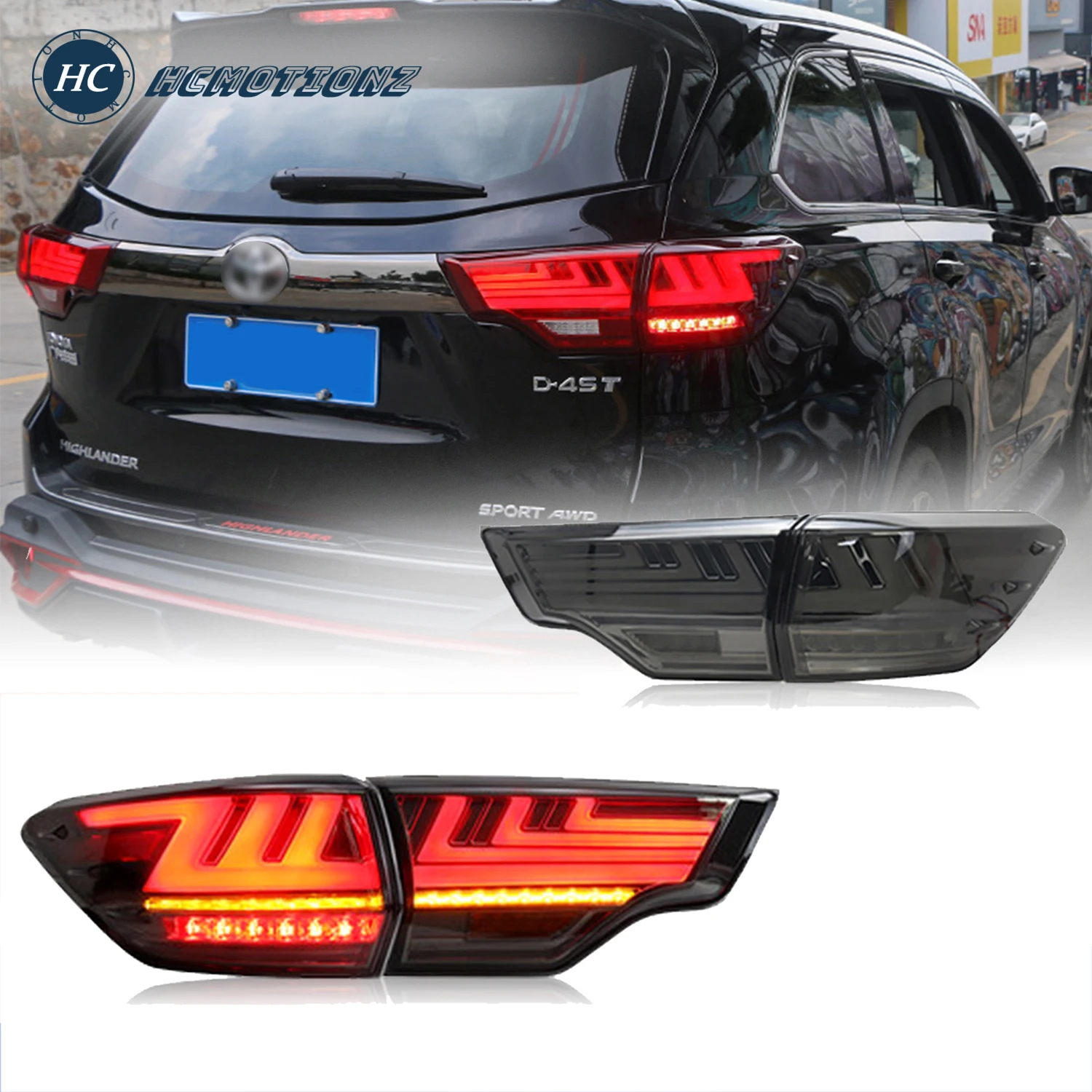 HCmotion LED Tail Lights for Toyota Highlander 2014-2019 DRL Start UP Animation Assembly Car Styling Rear Back Lamp Accessories