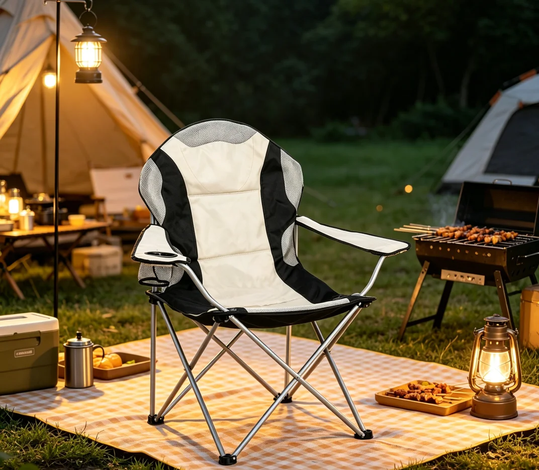 Silla de Camping Plegable con reposabrazos, Silla de Playa, sillón Plegable Ligero con Bolsa de Transporte y Bebida 60x60x105cm,color Aleatorio