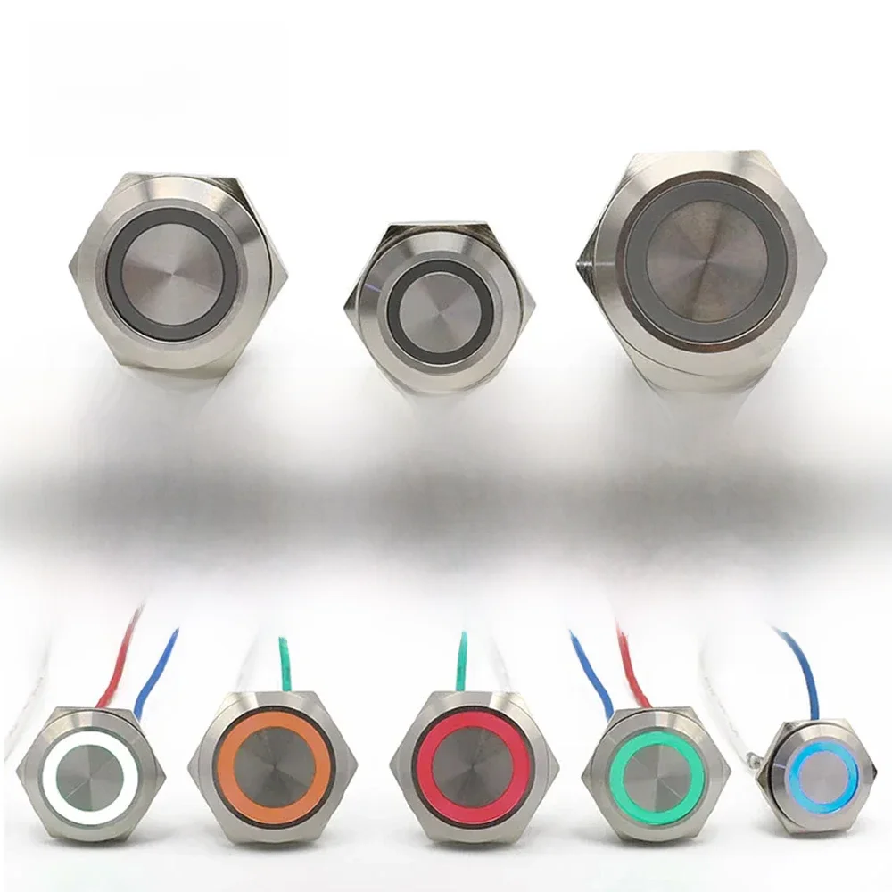 16/19/22mm 3 potrójny kolor RGB LED Light Mirco przełącznik krótki skok chwilowy samoresetujący wodoodporny metalowy przełącznik wciskany zasilanie — zdjęcie 2