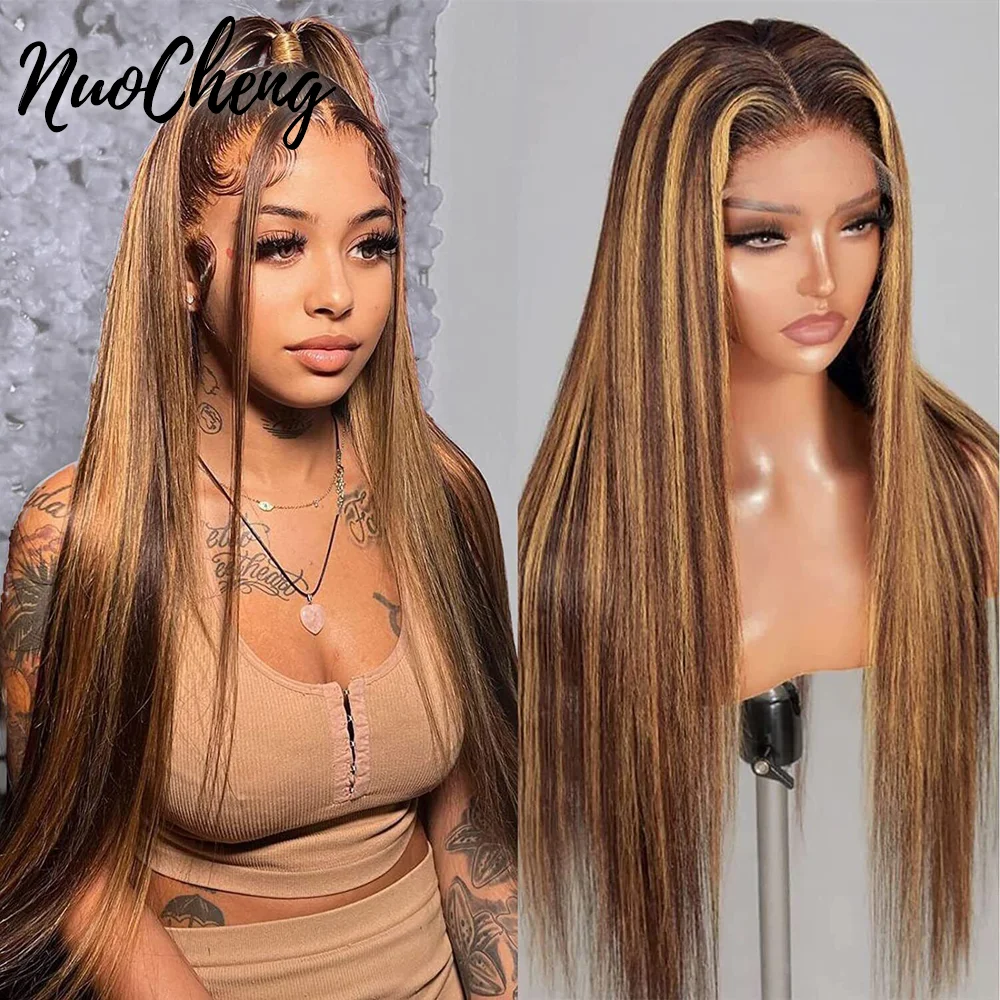 

Highlight Ombre Lace Front Wig Human Hair 13x4 Straight P4/27 Honey Blonde HD Lace Front Wig Human Hair Pre Plucked 180% Density