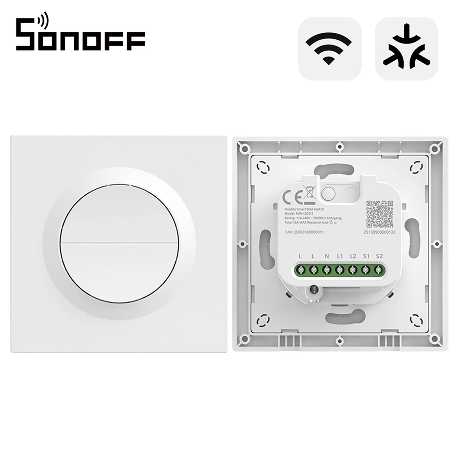 Interruptor de pared inteligente SONOFF Orb-MW2 Matter over WiFi de 2 canales, 16A, carga total de doble canal, modo de relé desmontable, control remoto MINI-2GS-E