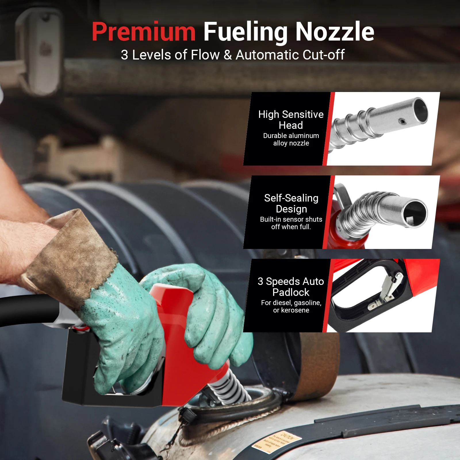 بكرة خرطوم الوقود 1 بوصة × 33 بوصة وقود الديزل القابل للسحب هيكل فولاذي عالي التحمل مع فوهة التزود بالوقود بكرة ديزل 300 رطل لكل بوصة مربعة #4