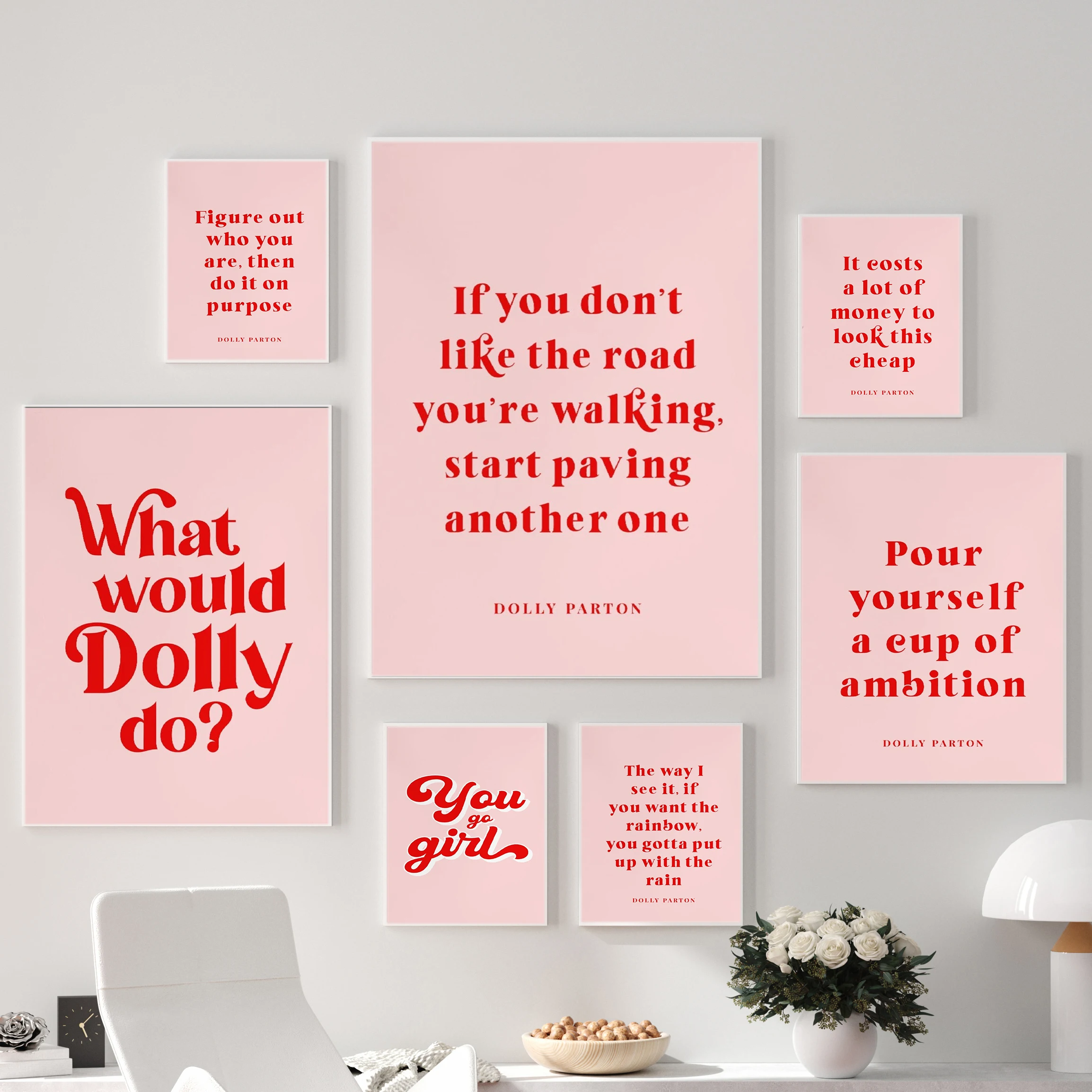 Dolly Parton Quote Colorful Inspiring Wall Art Pink Canvas Painting What Would Dolly Do Wall Posters and Prints For Living Room