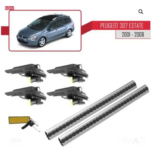 Turtle Air  Full Kit For Peugeot 308 SW Roof Rack Set Gray Between 2001-2008 Models - Auto Care Modify Spare Parts Wings Flap