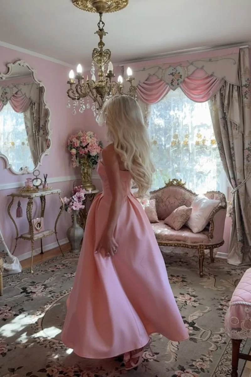ジェシカ恋人ピンクのイブニングドレスオフショルダーサテンプリンセスウエディングドレス A ライン女性 Vestidos デ · フィエスタカスタマイズ