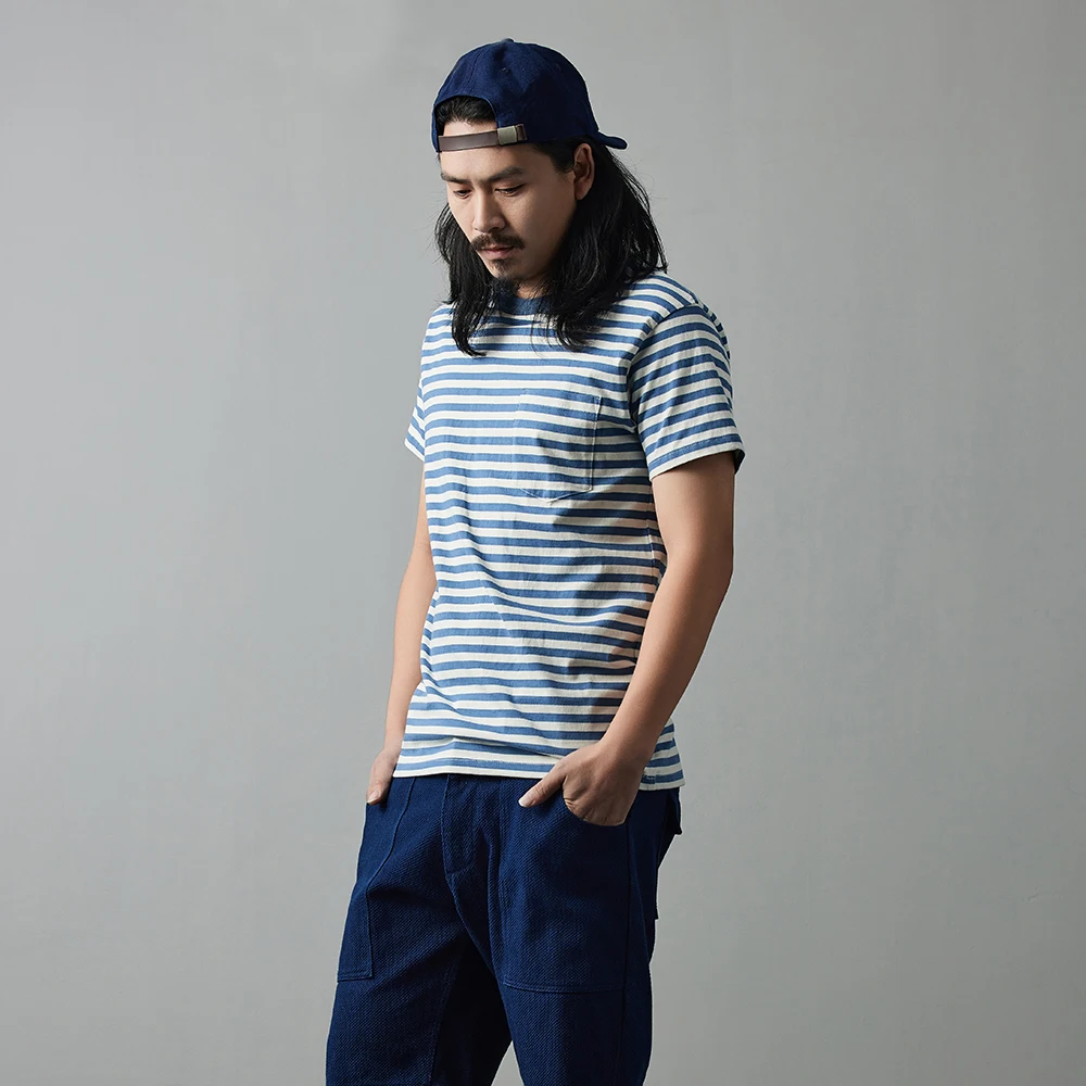 Vintage Breton Stripe Men's Short-Sleeved T-Shirt Round Neck Classic Sailor Shirt Pure Cotton Summer