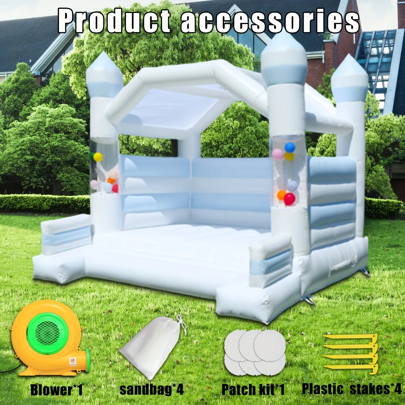 Newly 3.5m/11.5FT Large Inflatable Balloon Column Bouncy House White Bounce Castle with Blower for Kids Birthday Party  Rentals