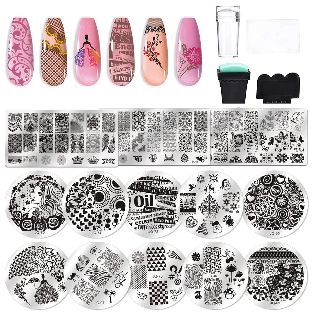 

Biutee Nail Printing Board Set Nail Seal Kit with Silicone Nail Seal Flower Animal Lace Nail Seal Board Valentine's Day Gift