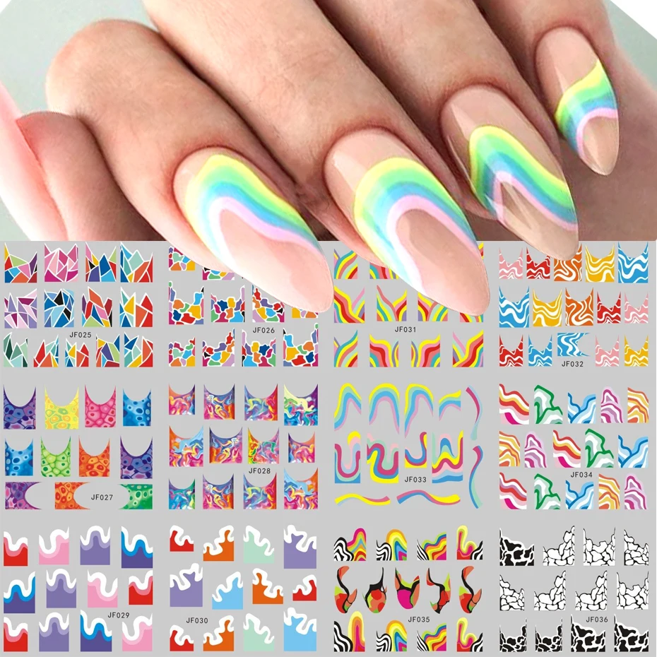 

Fluorescence Nail Art Stickers Abstract Color Graffiti Swirls Wave Water Sliders Transfer Decals Nails Sticker Manicures NLJF035