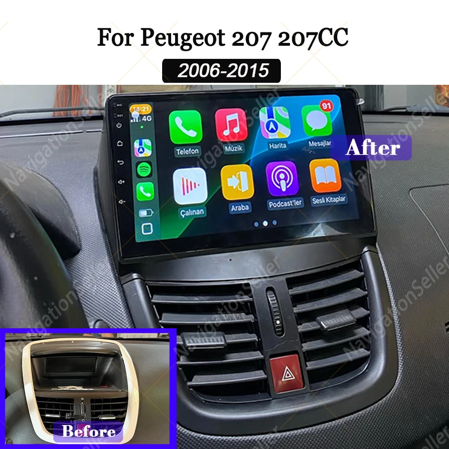 Android Screen For Peugeot 207 207CC 2006-2015 Car Radio Stereo Touch Screen Carplay Android Auto Gps Navigation Head Unit DSP