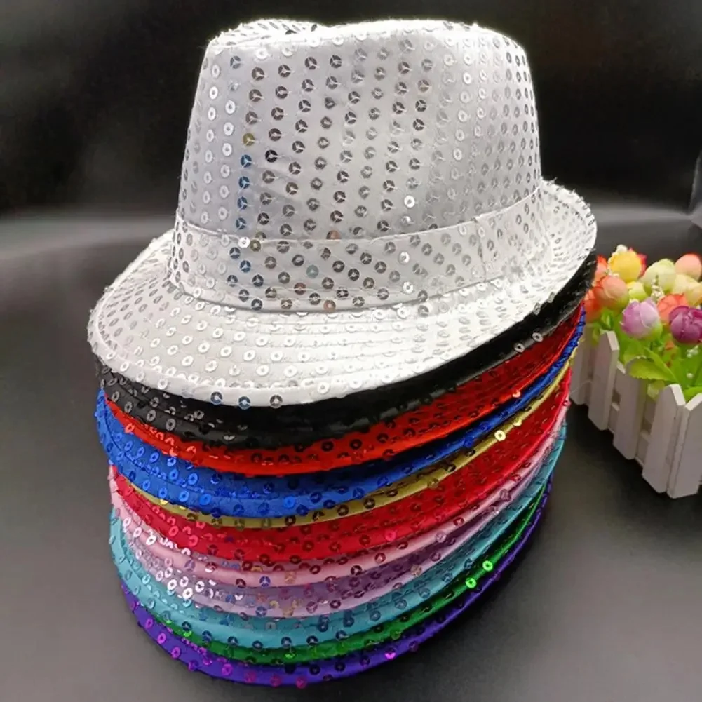 Chapeau de Jazz à paillettes pour hommes et femmes, chapeau de carnaval, spectacle de danse sur scène, casquette Hip Hop pour enfants et adultes, Costume à paillettes Disco, chapeaux unisexes