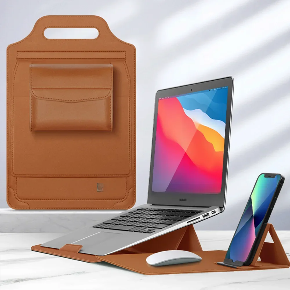 Etui na laptopa do MacBook Pro Air 16 15.4 13.3 12 11 Torba ze skóry PU Odpinany pokrowiec na notebooka z uchwytem na telefon — zdjęcie produktu 7