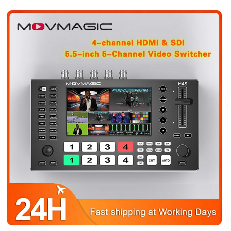 M4S MOVMAGIC 4K Live Production Switcher 5CH HDMI 3G-SDI 8 Layer Chroma Key PTZ Controller For Virtual Studio